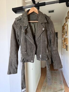 Suede Biker Jacket - Olive Green